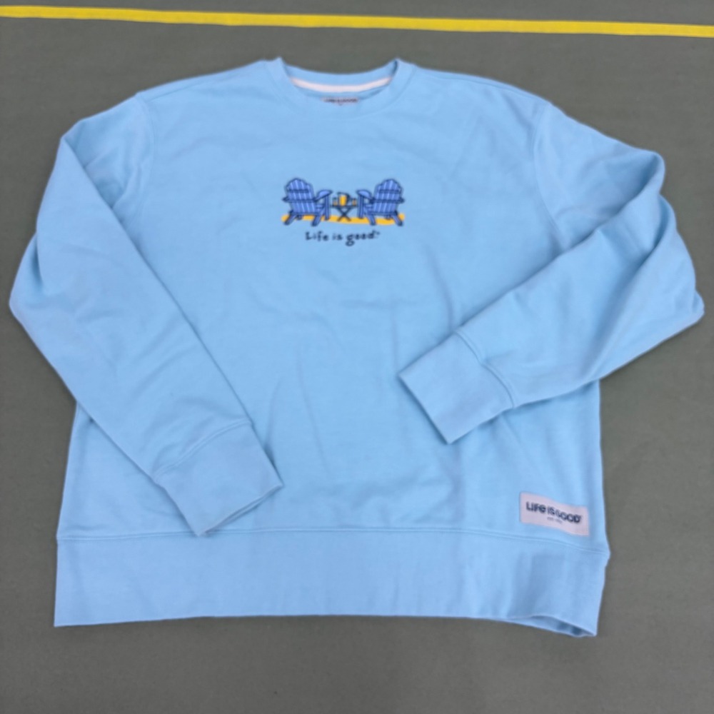 Life is Good Womens Light Blue Adirondack Chair Graphic Crewneck Sweatshirt M